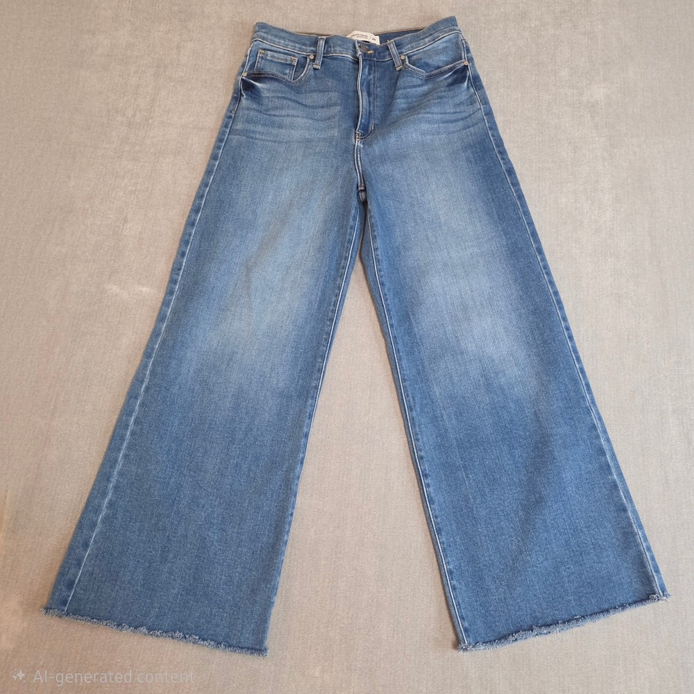 Just Black Denim Wide Leg Jeans Womens 29 Blue Raw Hem BP460J High Rise Made USA